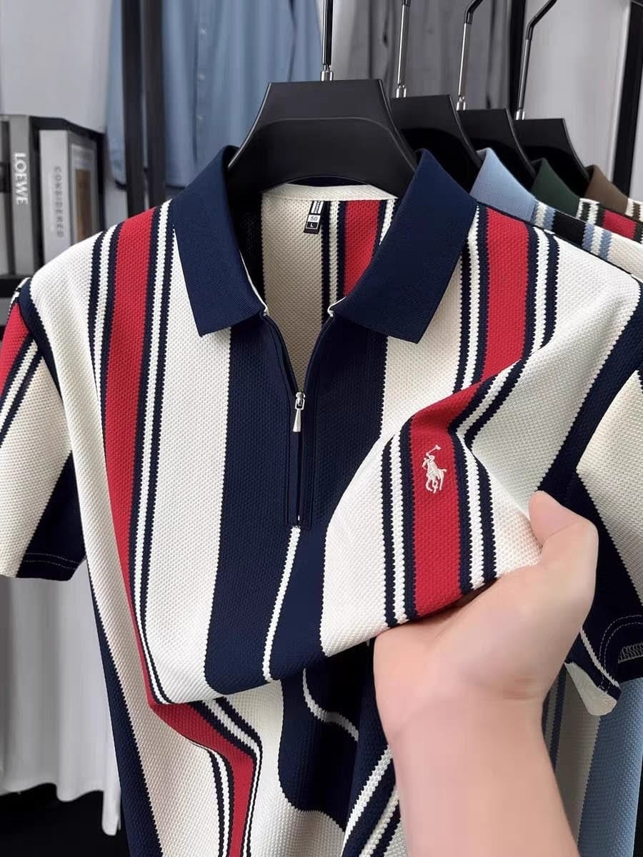 Vertica Stripe Zip Polo