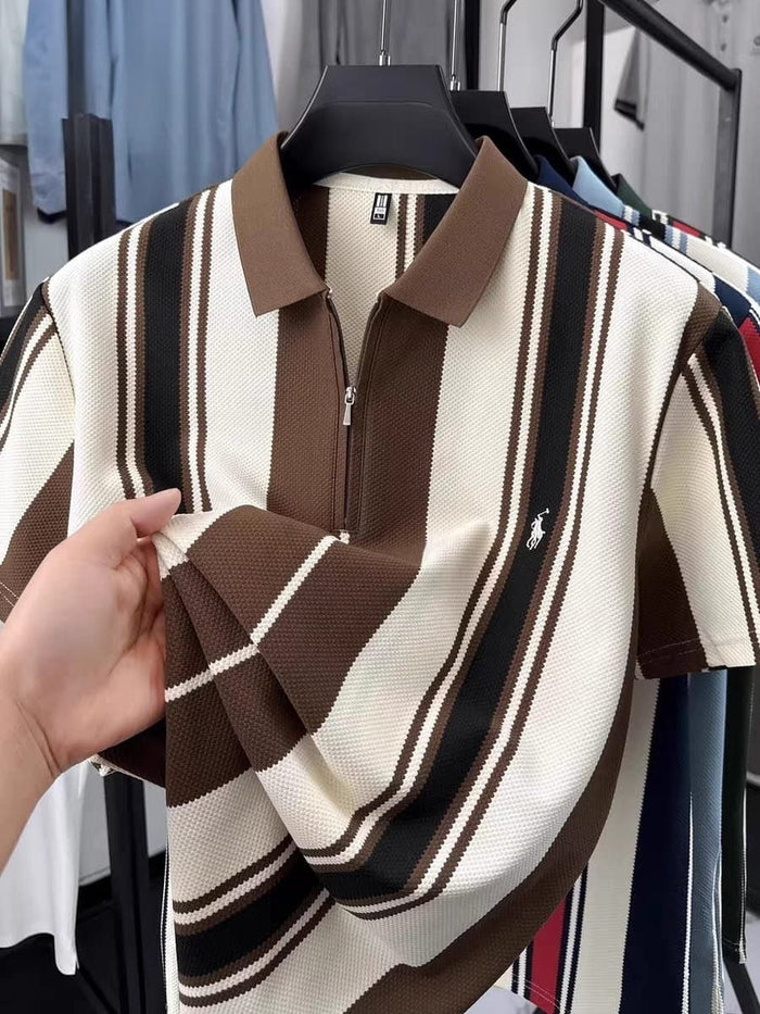 Vertica Stripe Zip Polo
