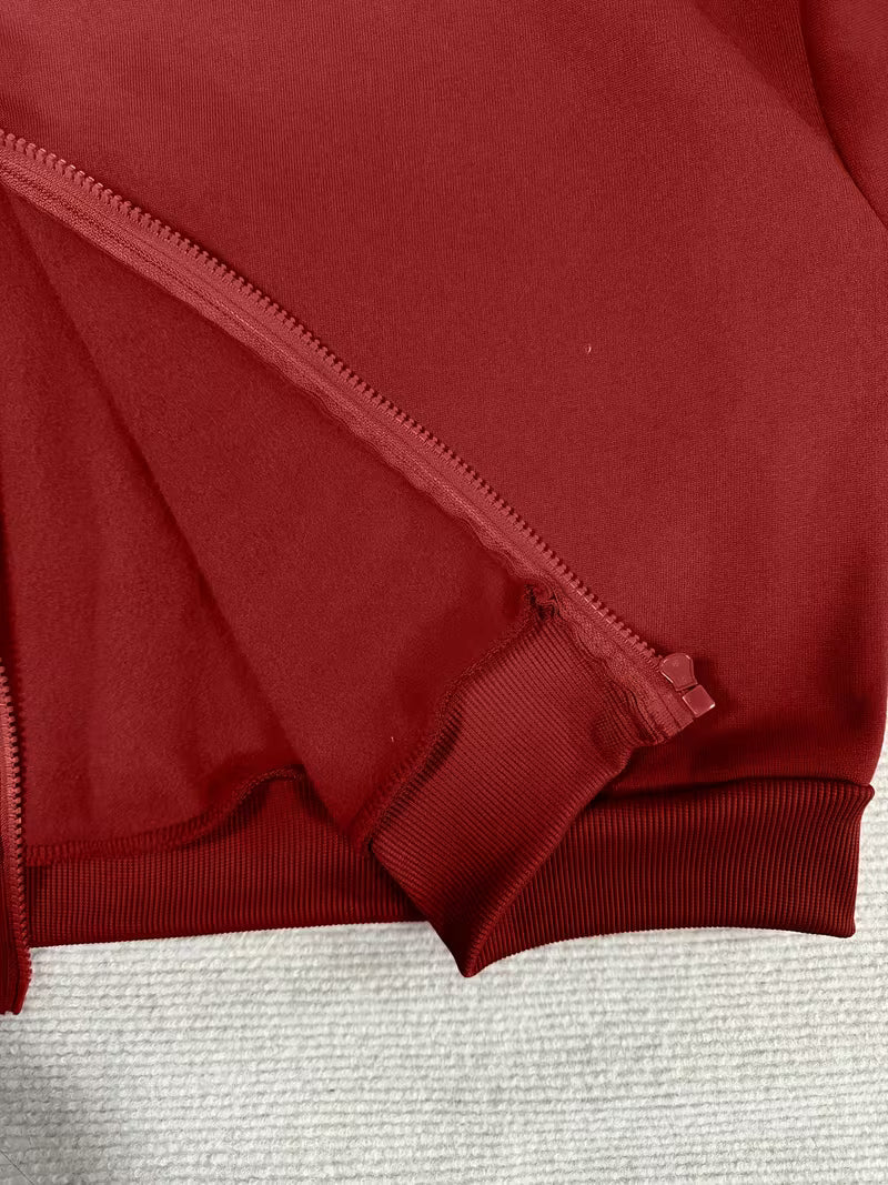 Women's Red Cropped Hoodie & Grey Wide-Leg Pants 3-Piece Co-Ord Set