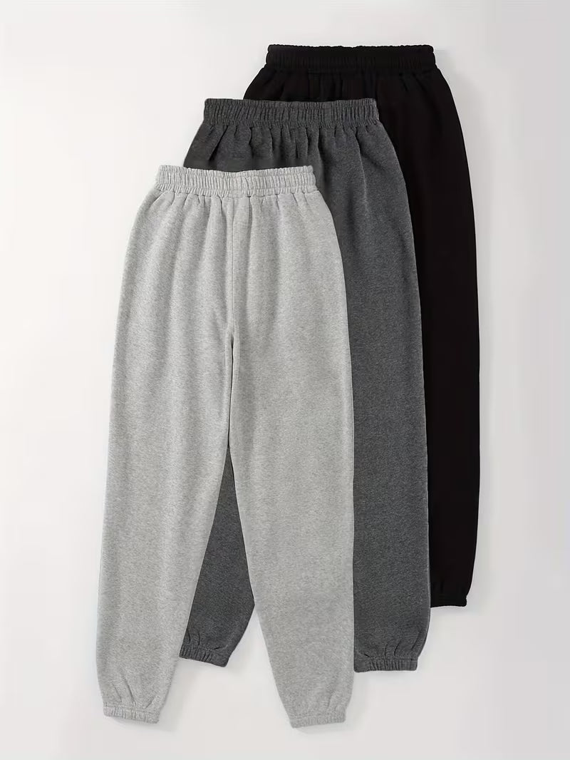 Pack of 3 Women’s Solid Wide-Leg Jogger Pants – Soft Relaxed Fit