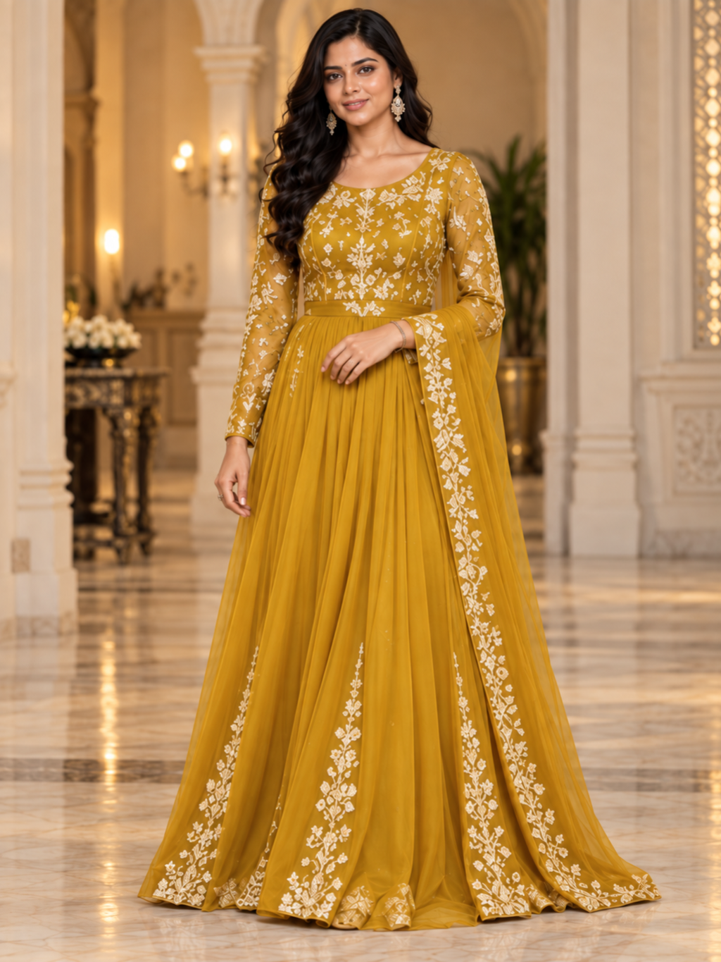 Emerald Noor Embroidered Anarkali Gown with Dupatta