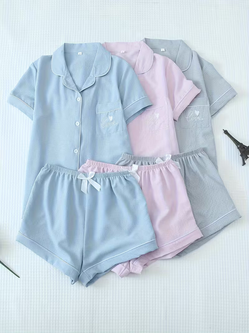 Women's Soft Textured Short Pajama Set – Premium Collared Loungewear