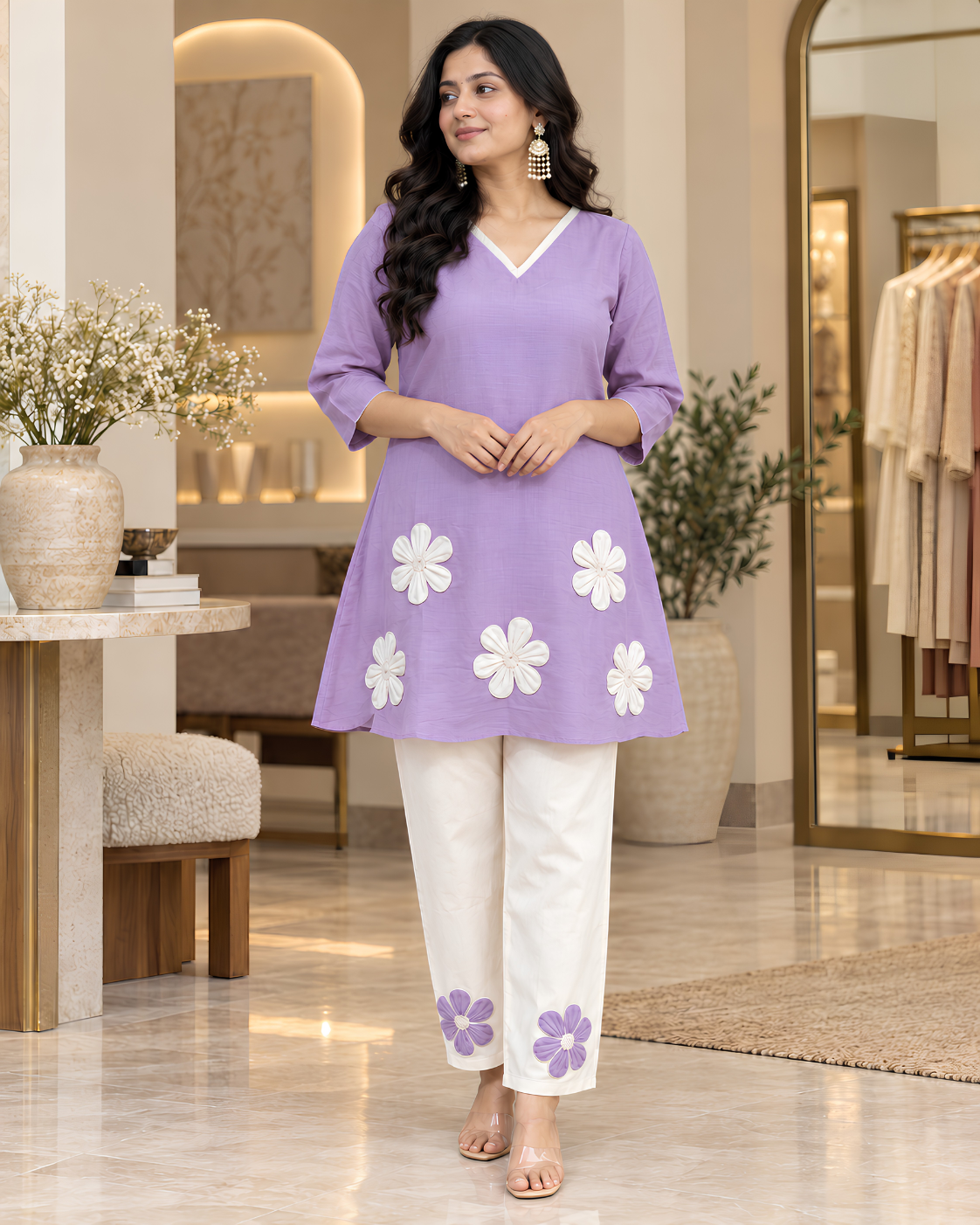 Women's Floral Embroidered Kurta Pant Set