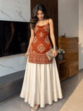 Women's Embroidered Kurti & Flared Skirt Set