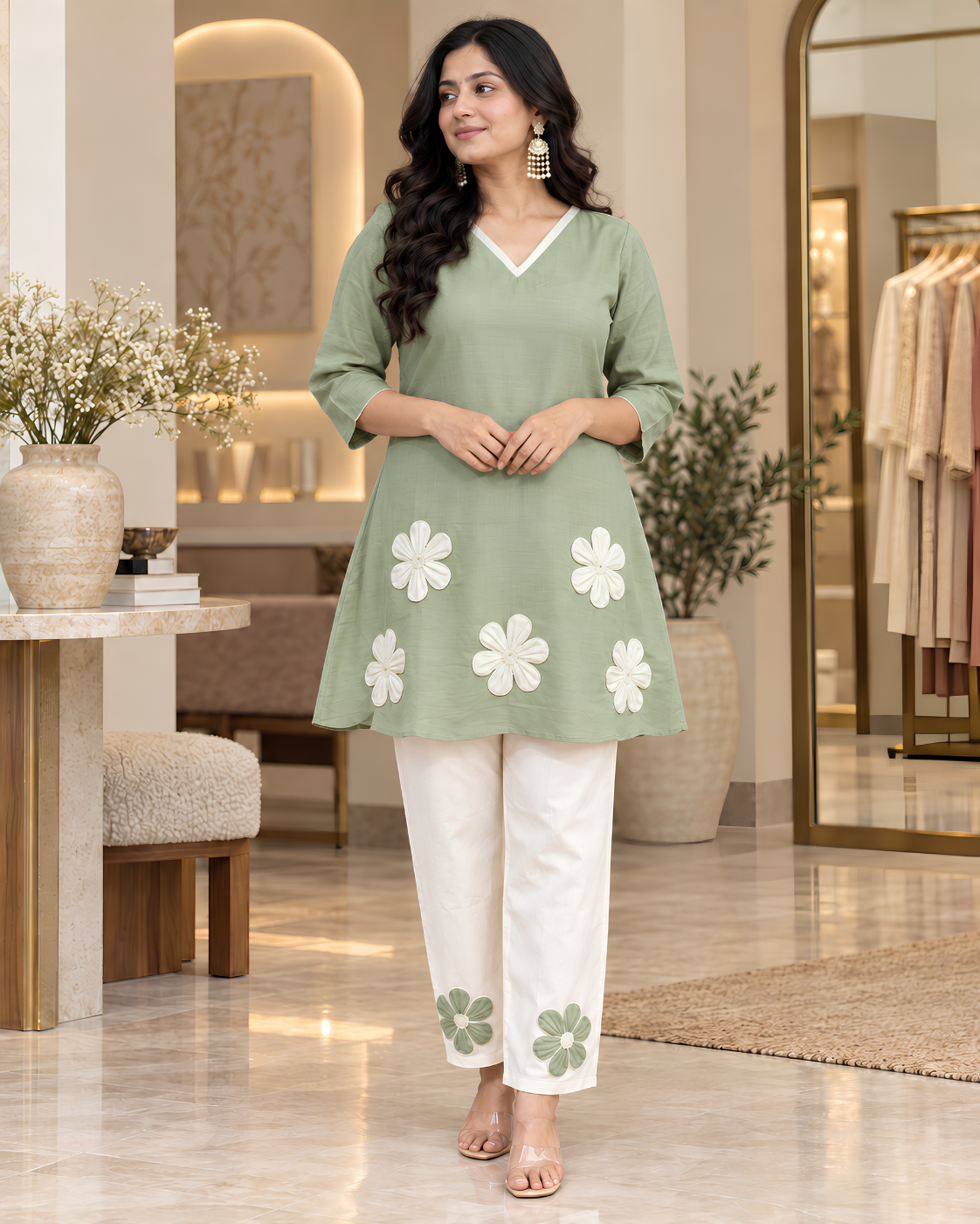 Women's Floral Embroidered Kurta Pant Set