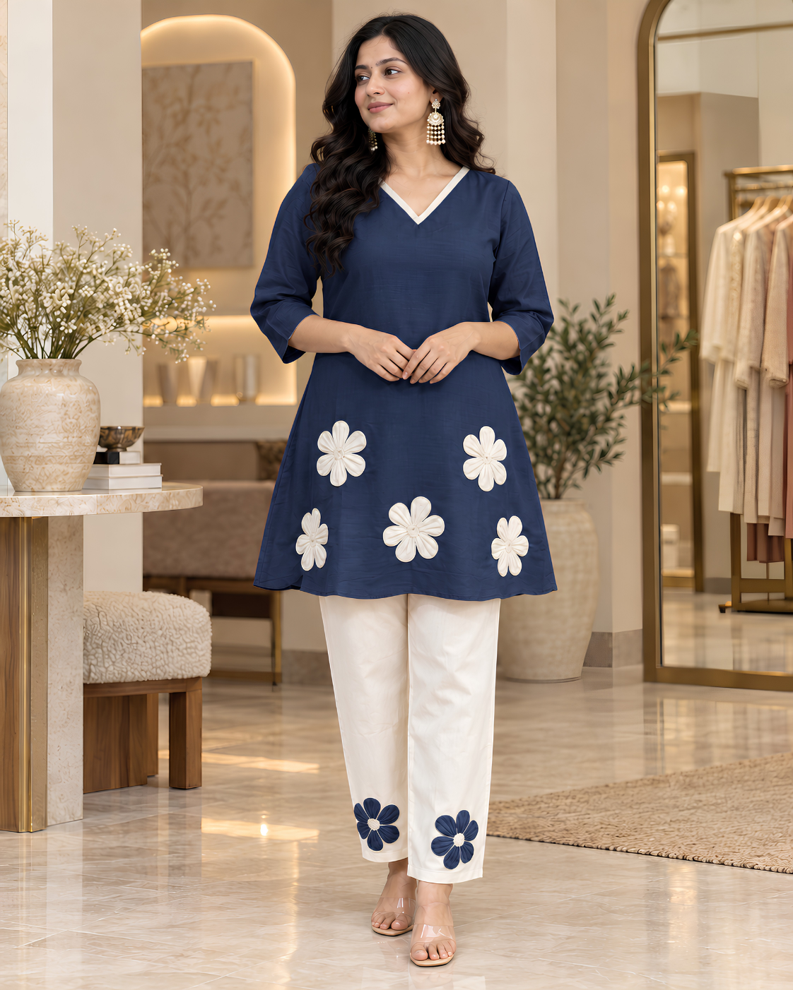 Women's Floral Embroidered Kurta Pant Set