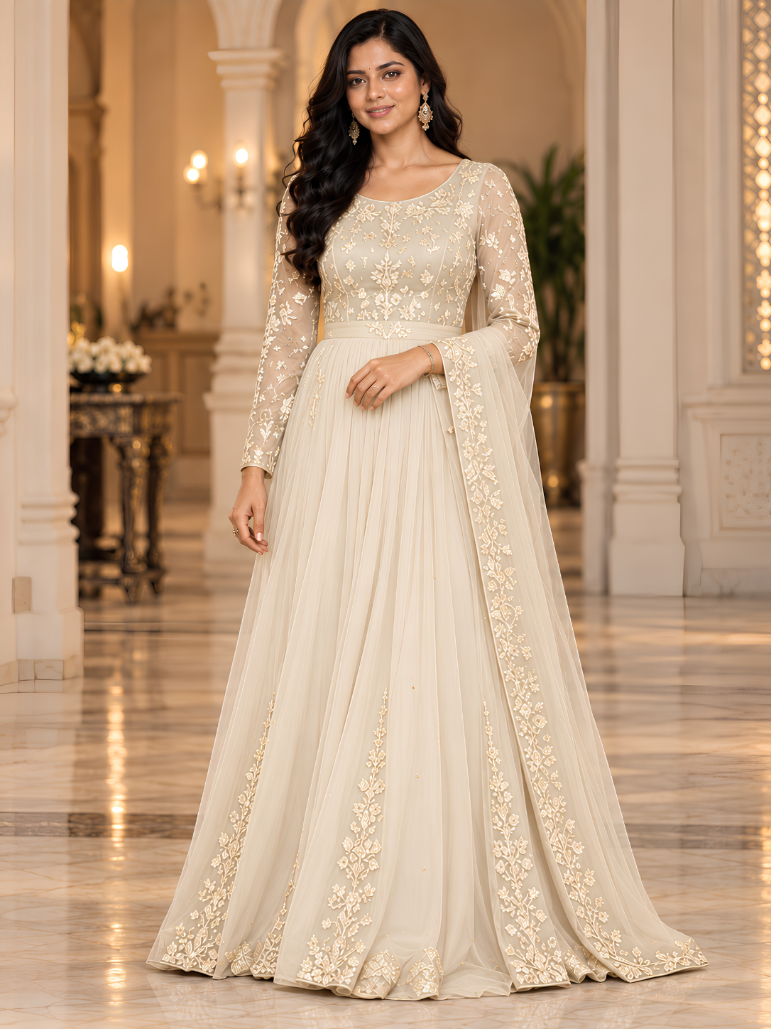 Emerald Noor Embroidered Anarkali Gown with Dupatta
