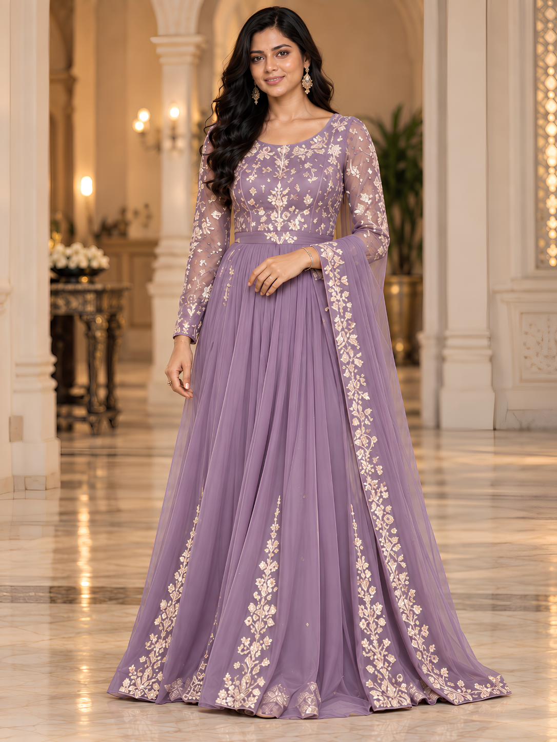 Emerald Noor Embroidered Anarkali Gown with Dupatta