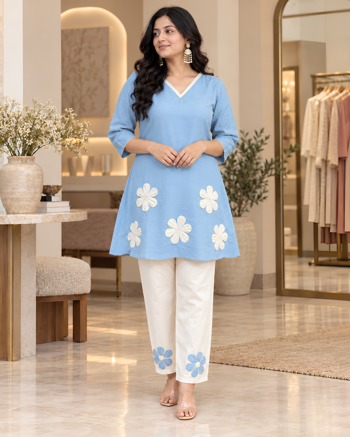Women's Floral Embroidered Kurta Pant Set
