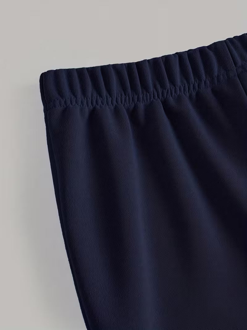 Women's Navy Blue Cropped Sweatshirt & Wide-Leg Pants 3-Piece Co-Ord Set