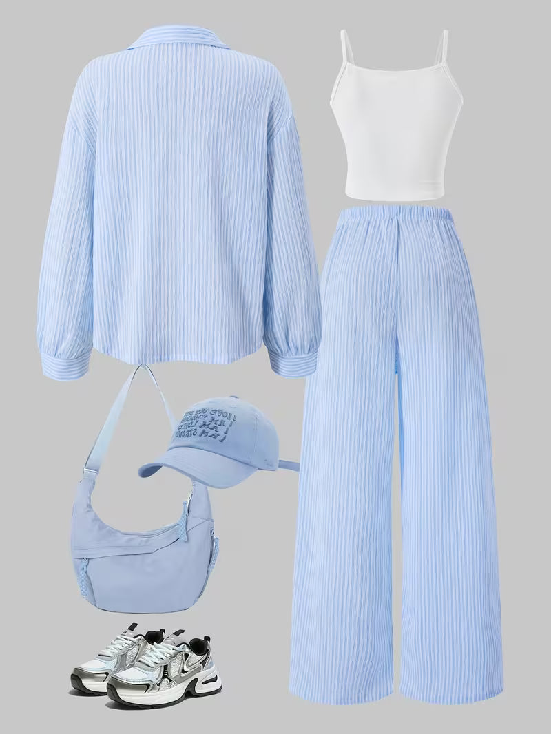 Cloud Blue Striped 3-Piece Co-Ord Set