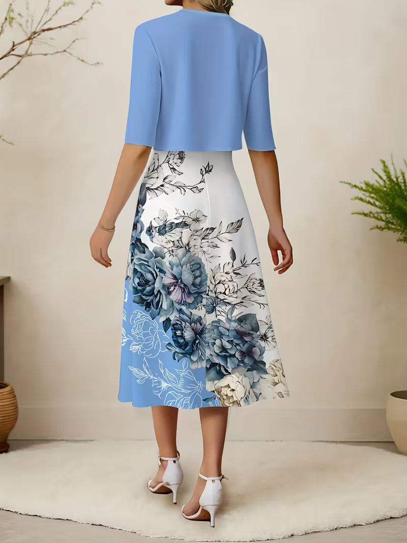 Elegant Women's Vintage Artistic Floral Print Dress Set