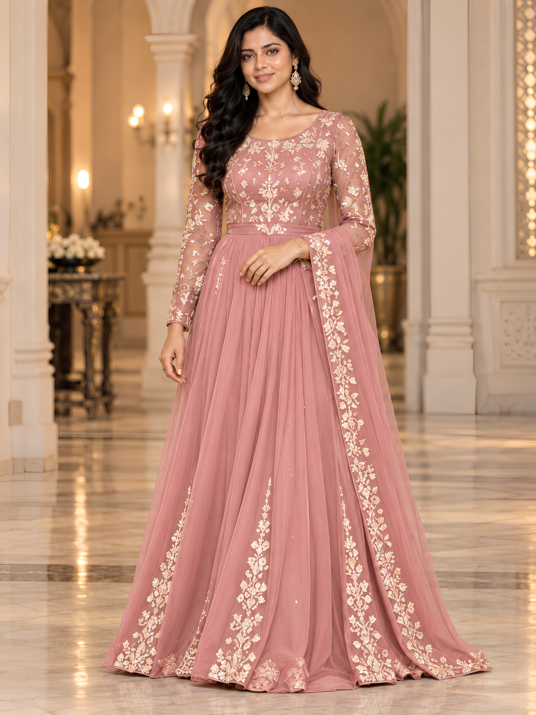 Emerald Noor Embroidered Anarkali Gown with Dupatta