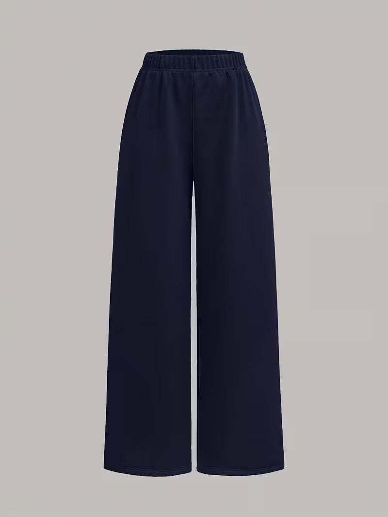 Women's Navy Blue Cropped Sweatshirt & Wide-Leg Pants 3-Piece Co-Ord Set