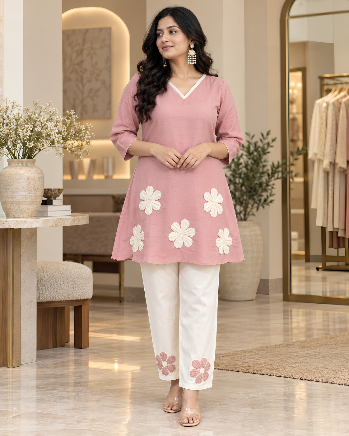 Women's Floral Embroidered Kurta Pant Set