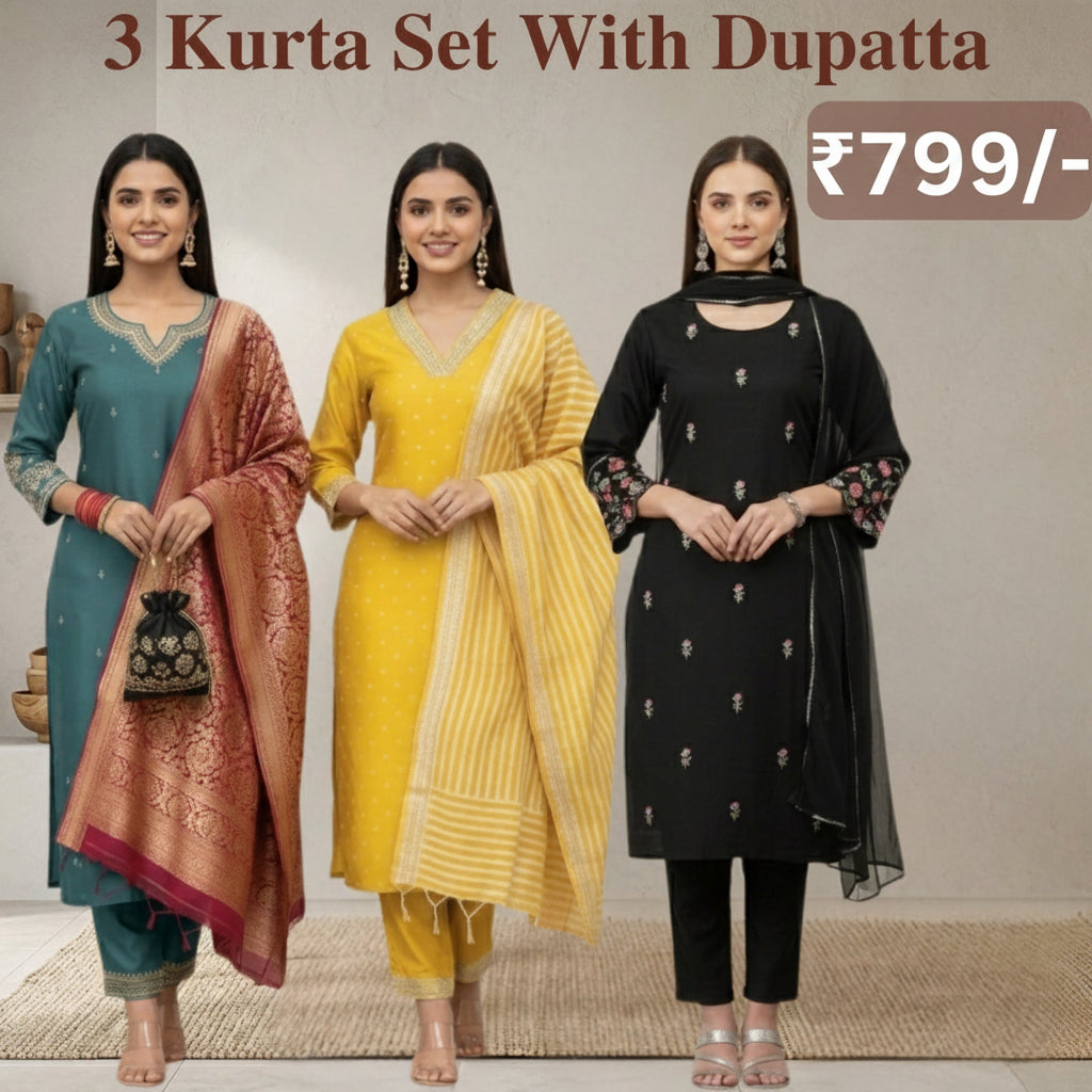 Golden Thread Cotton Kurta Set