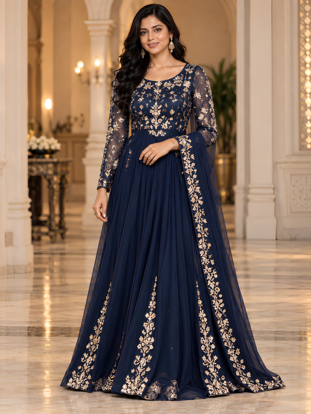 Emerald Noor Embroidered Anarkali Gown with Dupatta