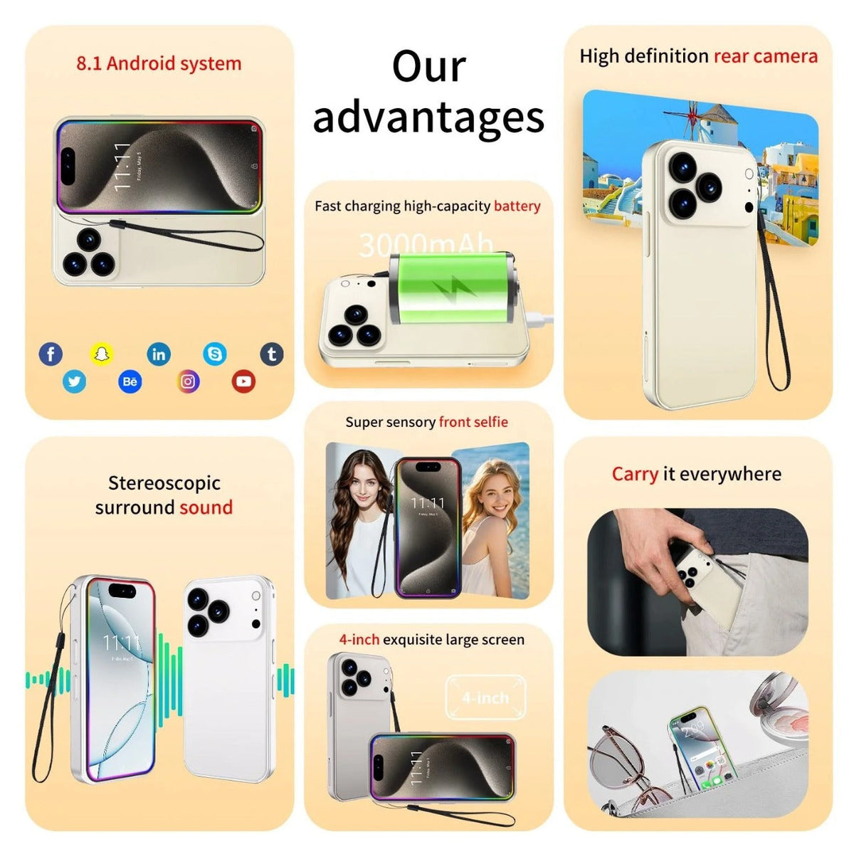 Compact smartphone front display view