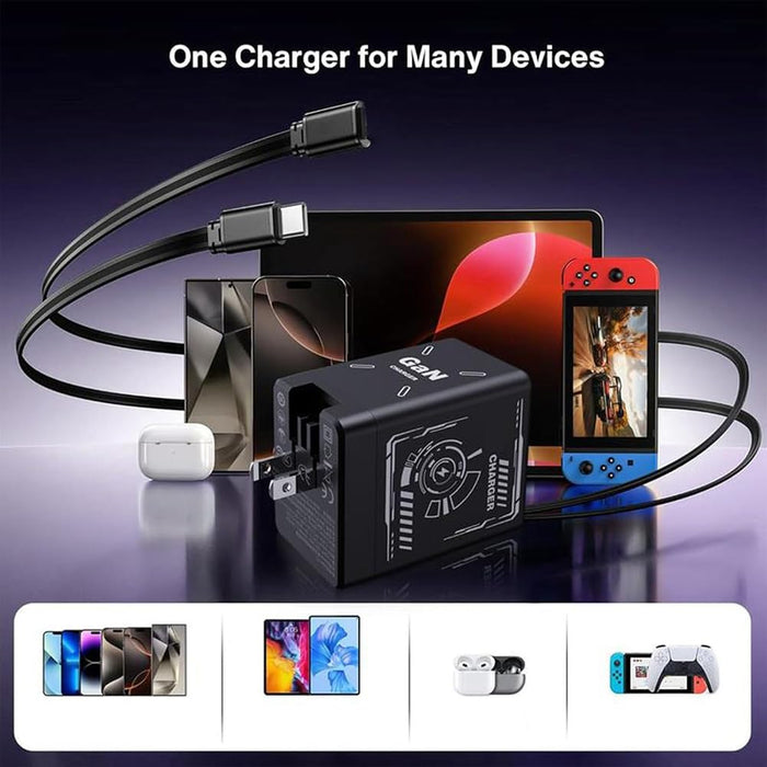 PowerCoil 120W GaN 2-in-1 Retractable Fast Charger