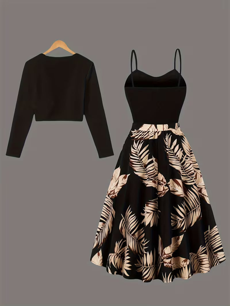 Midnight Bloom 2-Piece Midi Dress Set