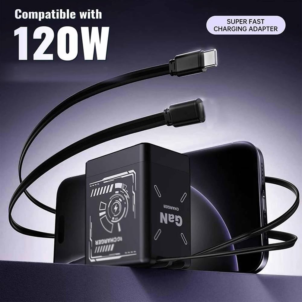 PowerCoil 120W GaN 2-in-1 Retractable Fast Charger