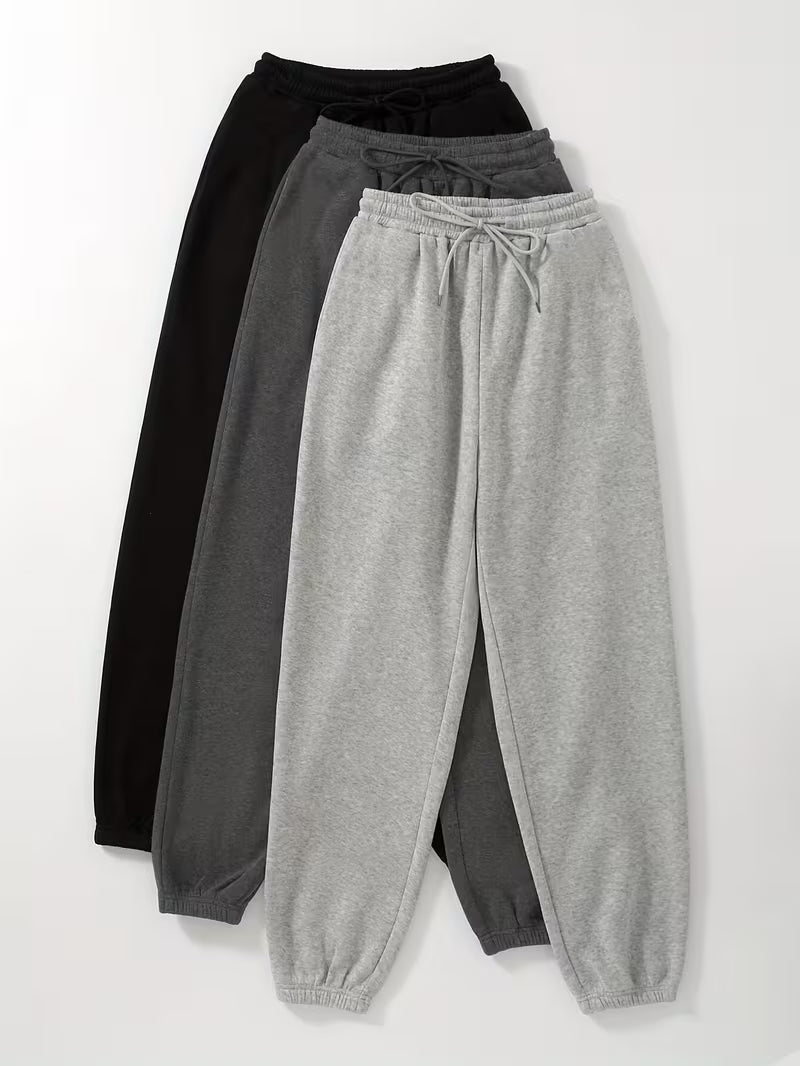 Pack of 3 Women’s Solid Wide-Leg Jogger Pants – Soft Relaxed Fit