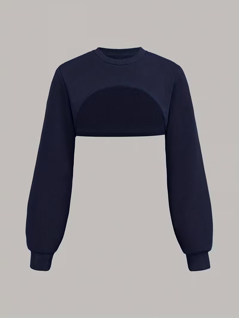 Women's Navy Blue Cropped Sweatshirt & Wide-Leg Pants 3-Piece Co-Ord Set