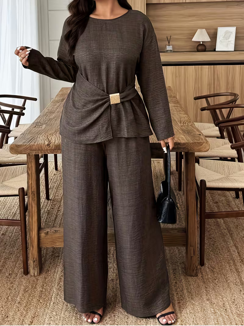 Women's Premium Textured Top & Wide Leg Pants Set