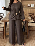 Women's Premium Textured Top & Wide Leg Pants Set