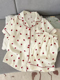 Women's Red Heart Print Pajama Set – Short Sleeve Button-Up Sleepwear