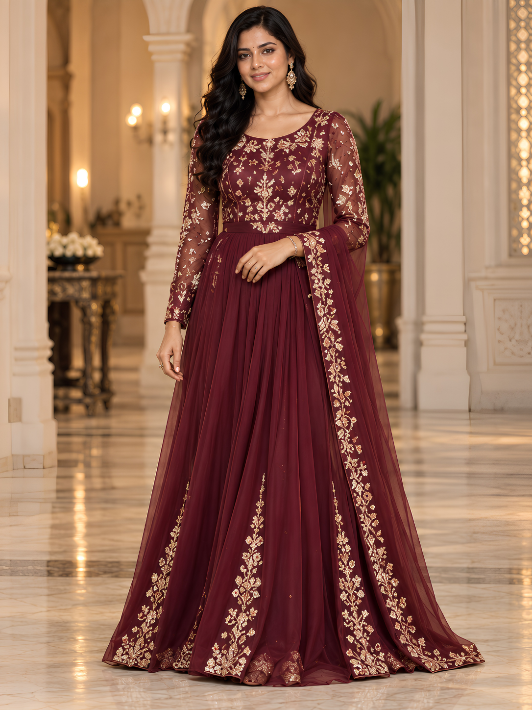 Emerald Noor Embroidered Anarkali Gown with Dupatta