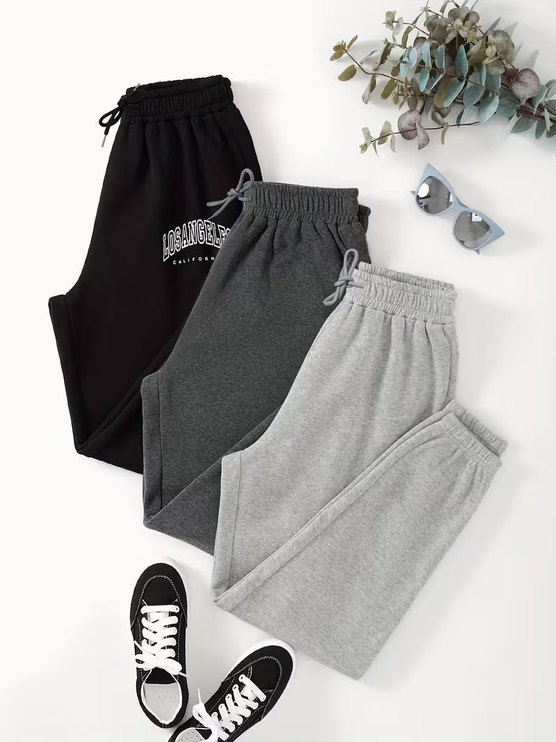Pack of 3 Women’s Solid Wide-Leg Jogger Pants – Soft Relaxed Fit