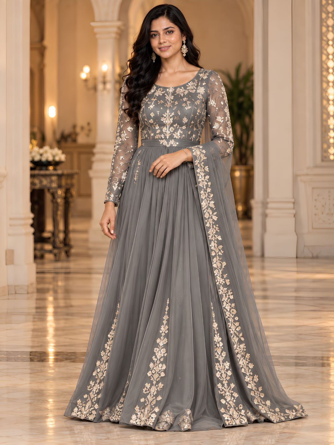 Emerald Noor Embroidered Anarkali Gown with Dupatta