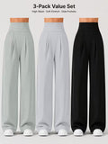 Pack of 3 Comfortable Wide-Leg Pants – Sage Green, White &amp; Black