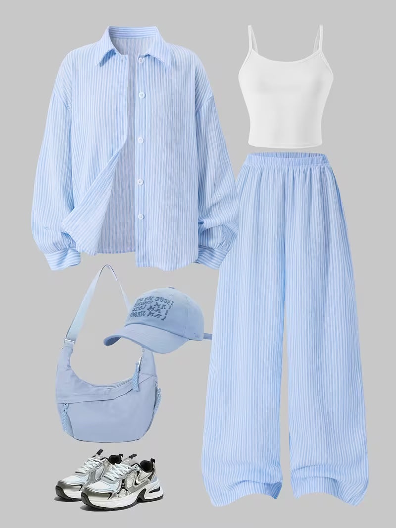 Cloud Blue Striped 3-Piece Co-Ord Set