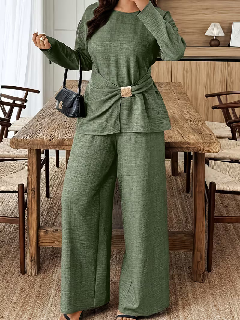 Women's Premium Textured Top & Wide Leg Pants Set