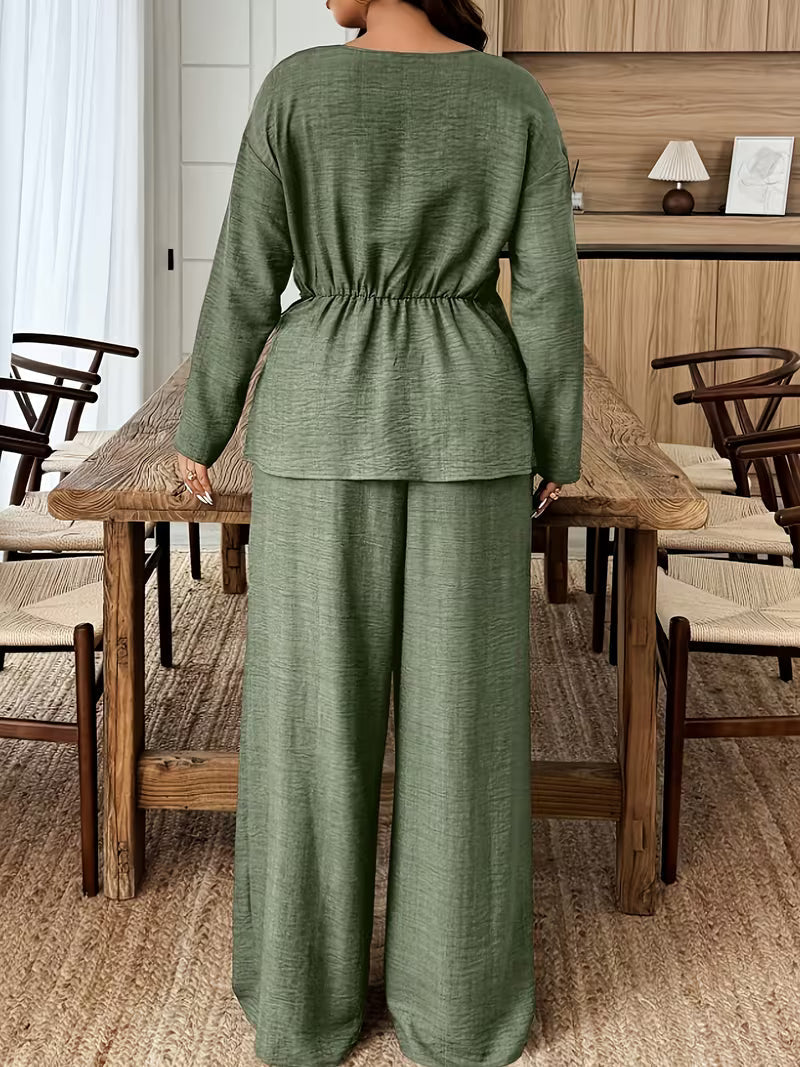 Women's Premium Textured Top & Wide Leg Pants Set
