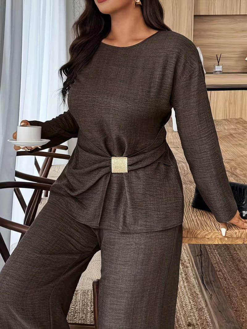 Women's Premium Textured Top & Wide Leg Pants Set