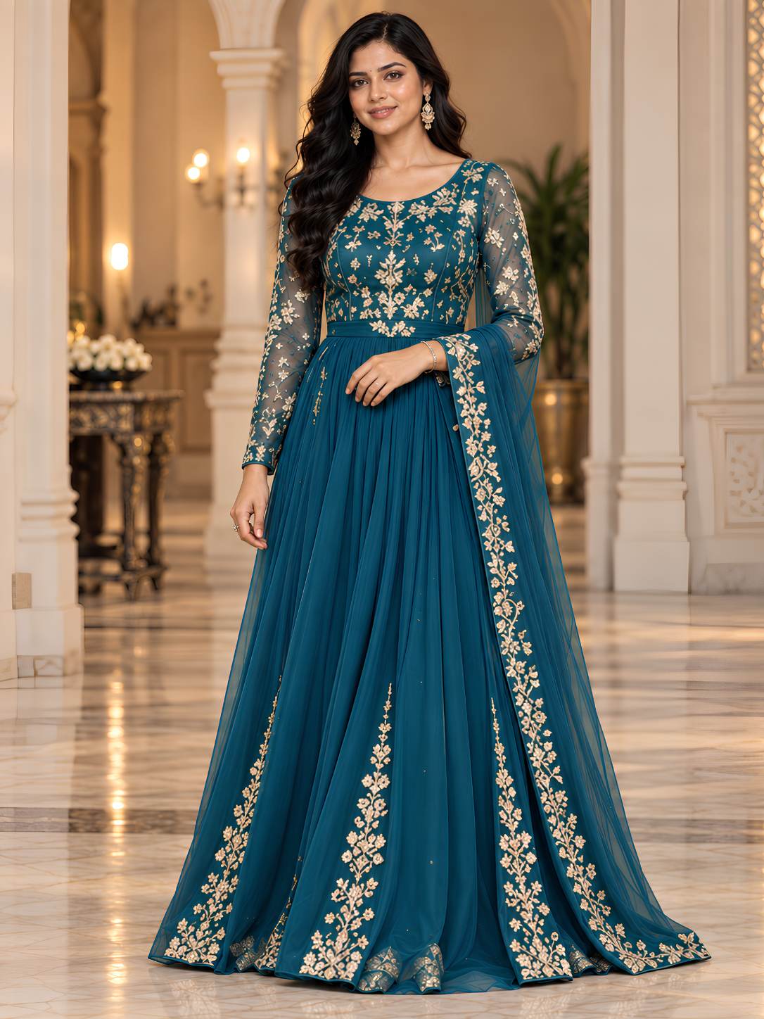 Emerald Noor Embroidered Anarkali Gown with Dupatta