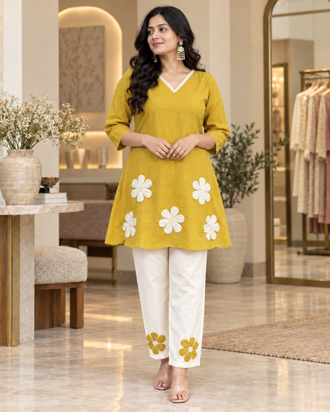 Women's Floral Embroidered Kurta Pant Set