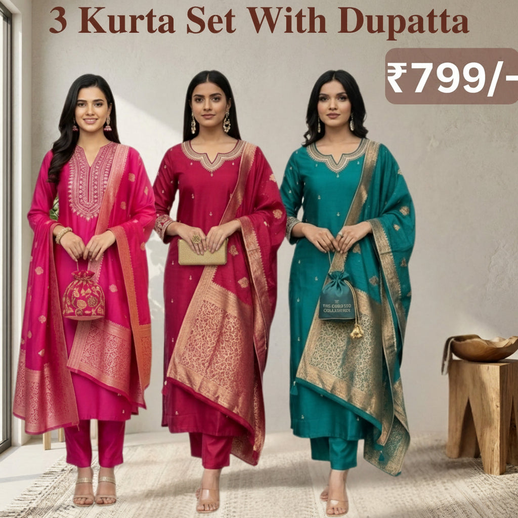 Rosewood Trio Cotton Kurta Set