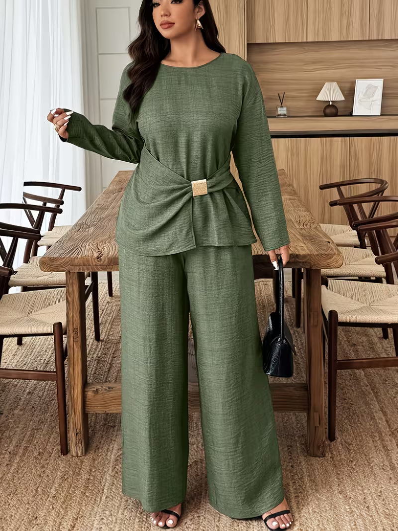Women's Premium Textured Top & Wide Leg Pants Set