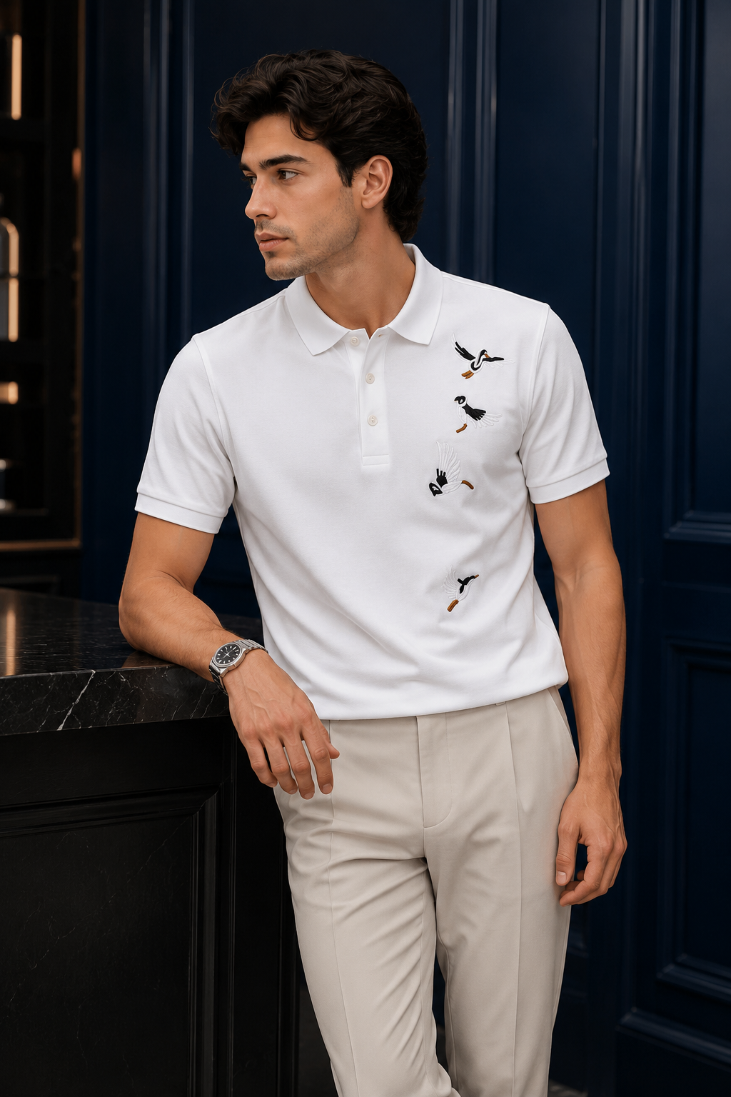Skyward Birds Embroidered Polo