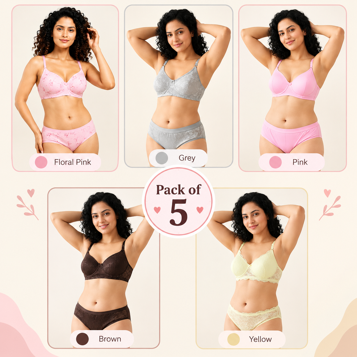 Pack of 5 Women's Lace Bra & Panty Sets