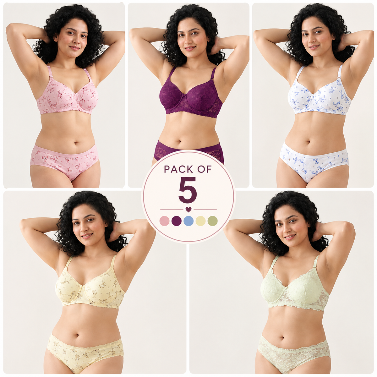 Pack of 5 Women's Lace Bra &amp; Panty Sets