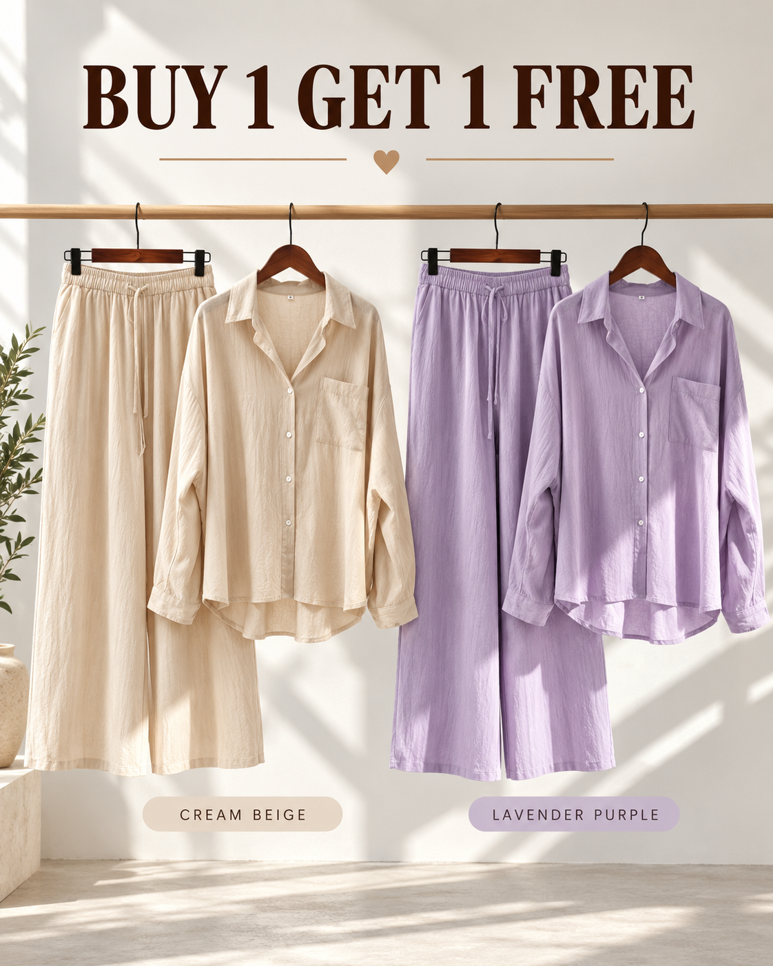 Relaxed Shirt &amp; Wide-Leg Pants Co-Ord Set (Buy 1 Get 1 Free)