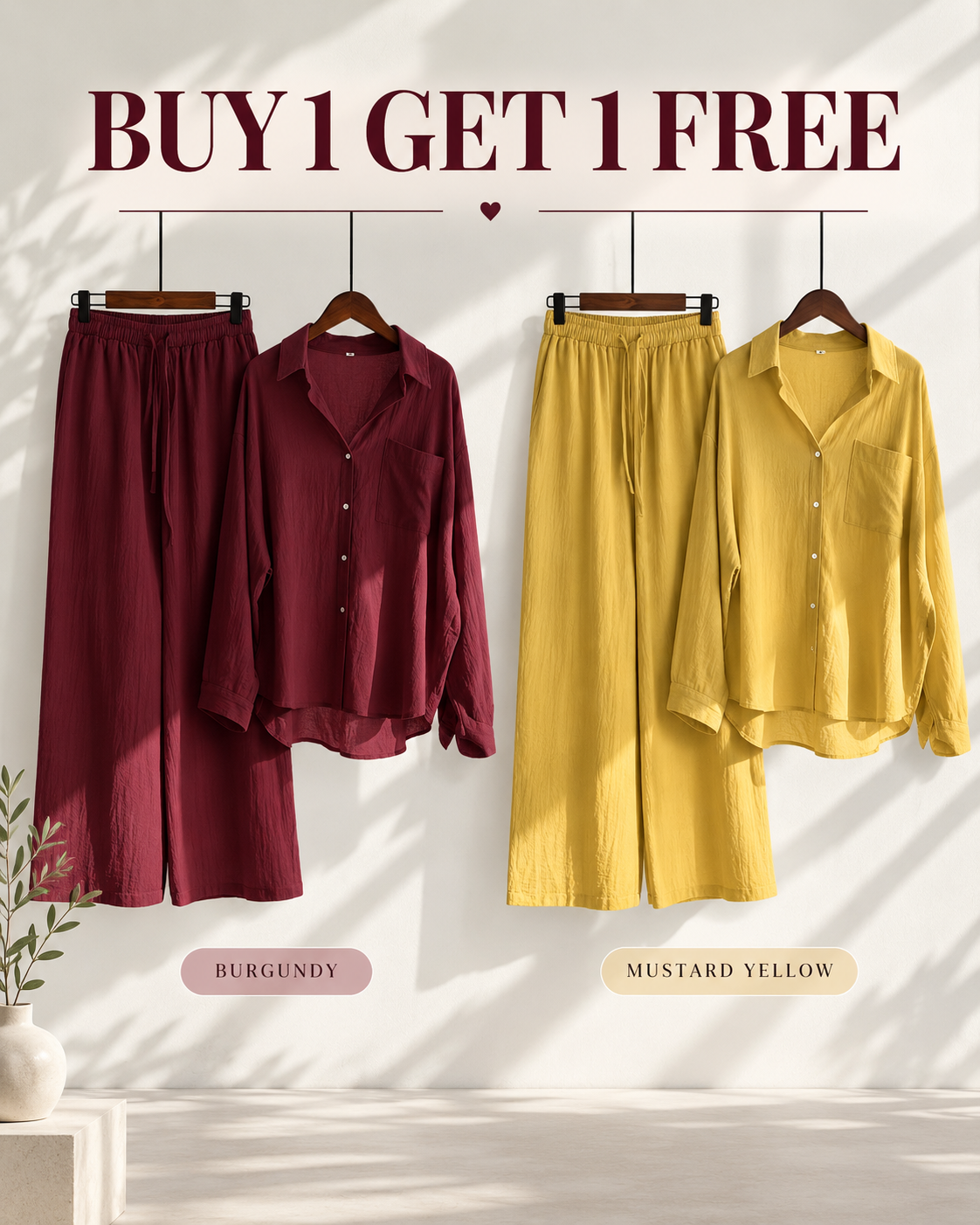Relaxed Shirt &amp; Wide-Leg Pants Co-Ord Set