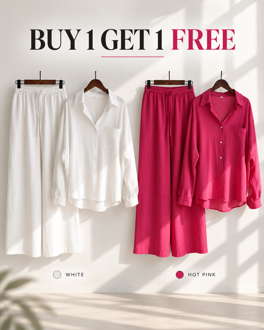 Relaxed Shirt &amp; Wide-Leg Pants Co-Ord Set