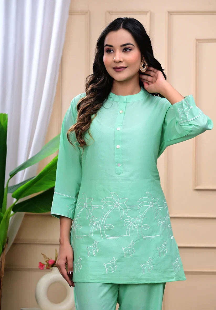 New Printed Kurta Pant Set Blue