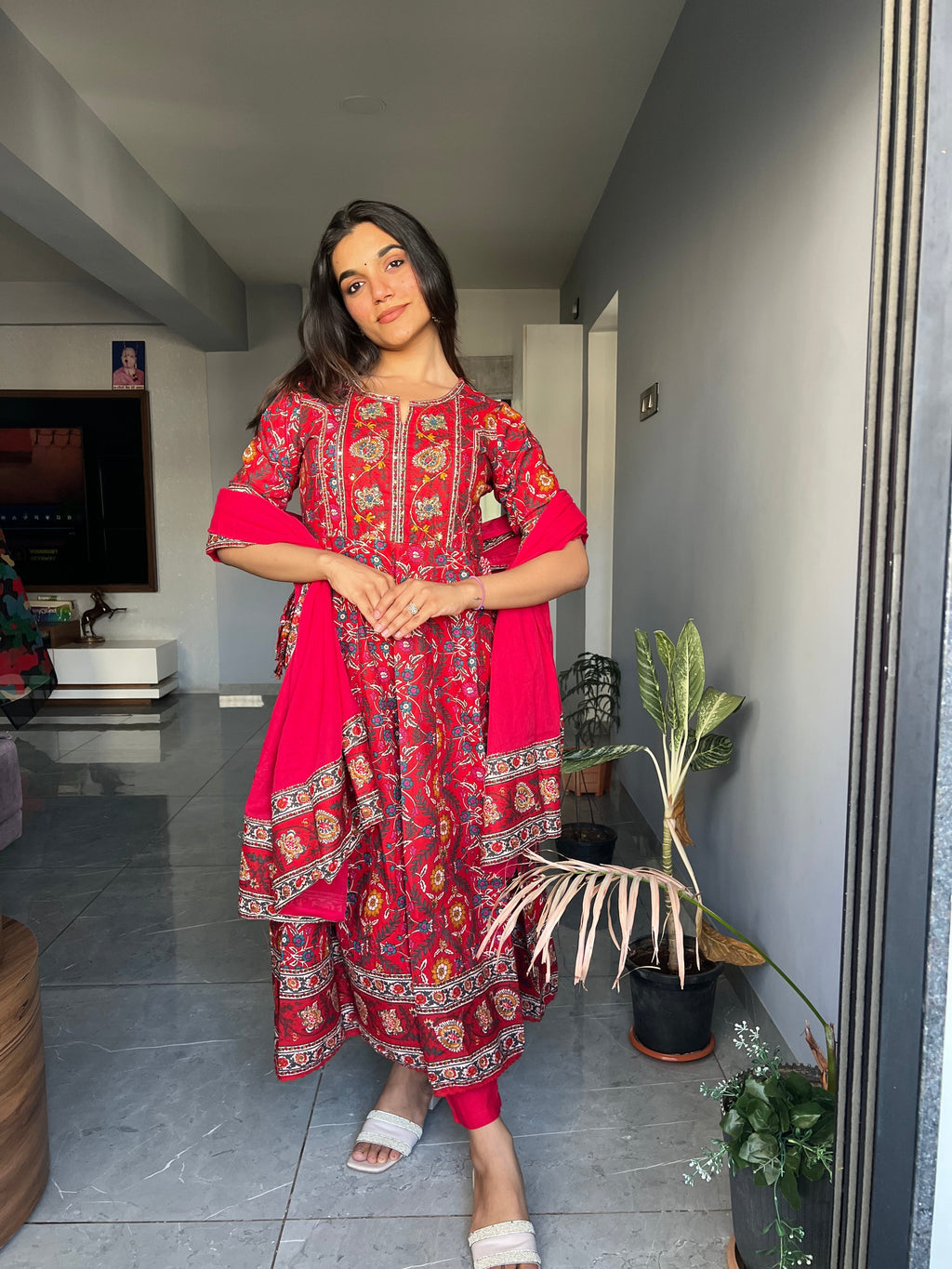 New Printed Kurta Pant Set Blue
